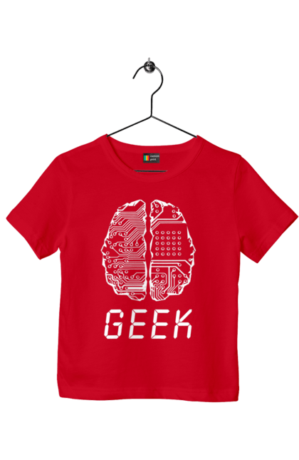 Футболка дитяча з принтом "Гик Мозок". Айті, айтішник, гик, знання, інженер, кібер, кібернетика, кіборг, код, комп, комп’ютерник, кристал, мікросхема, мозок, програміст, професіонал, професссія, розробник, розум, чіп. 2070702