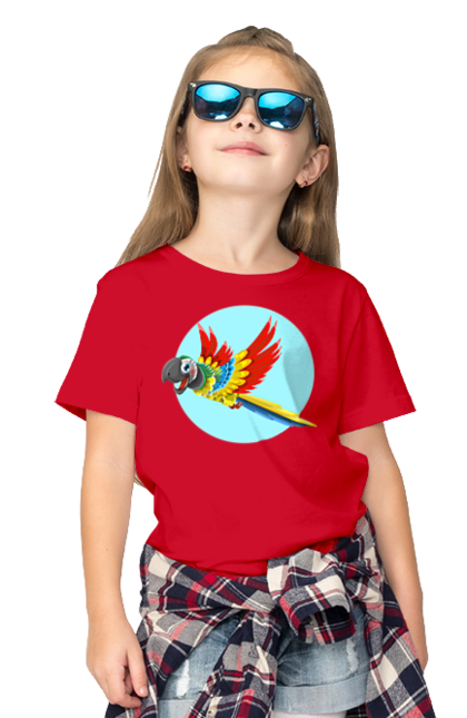 Children's t-shirt with prints Parrot. Cockatoo, colored parrot, colorful parrot, flying parrot, parrot. 2070702