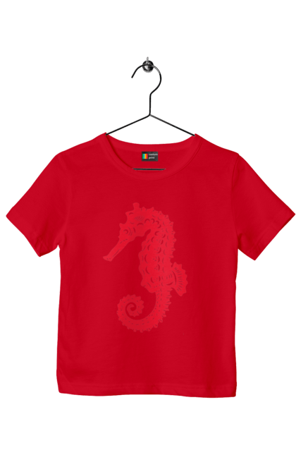 Children's t-shirt with prints Sea Horse. Flowers, sea, sea dwellers, sea horse, summer, summer vacation, vacation. 2070702