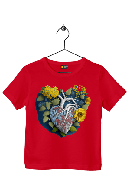 Футболка дитяча з принтом "Серце квіти". Люблю україну, перемога україни, серце, символи україни, соняшник, традиції україни, україна. 2070702