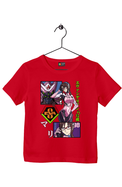 Children's t-shirt with prints Evangelion Mari. Angel, anime, eva 02, eva 05, evangelion, manga, mari, mari makinami illustrious, neon genesis evangelion. 2070702