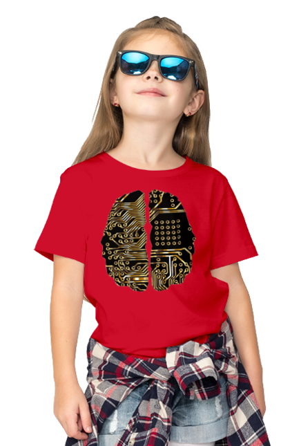 Футболка дитяча з принтом "Мозок Айті". Айті, айтішник, гик, знання, золотий, золото, інженер, кібер, кібернетика, кіборг, код, комп, кристал, мікросхема, мозок, програміст, професіонал, професія, розробник, розум, чіп. 2070702