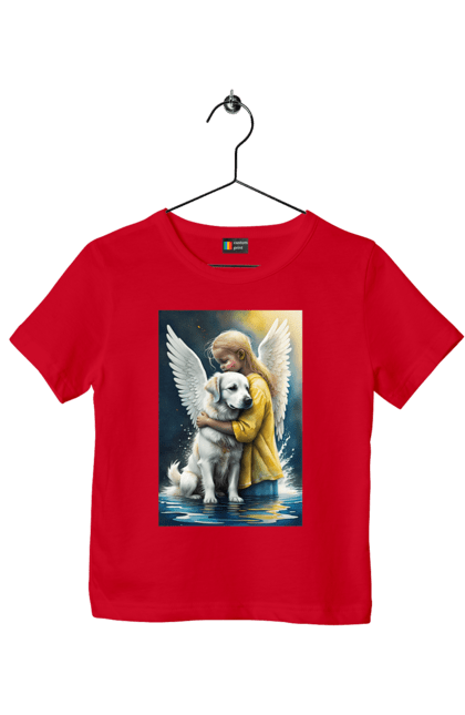 Футболка дитяча з принтом "Дівчинка та собака ангел [память загиблим тваринам]". Дівчинка та собака, крим, нова каховка, память загиблим тваринам, собака ангел, україна, херсон. 2070702