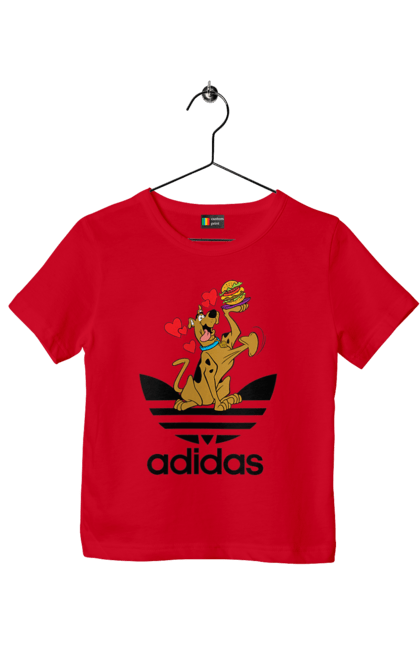 Футболка детская с принтом Adidas Скуби Ду. Adidas, scooby-doo, адидас, мультсериал, сериал, скуби-ду, собака. 2070702