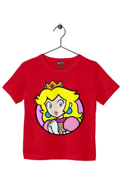 Футболка детская с принтом Марио Принцесса Пич. Mario bros, nintendo, princess peach, super mario bros, братья супер марио, игра, марио, персонаж, принцесса пич. 2070702