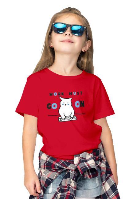 Children's t-shirt with prints Work must go on. Cat, cats, work. 2070702