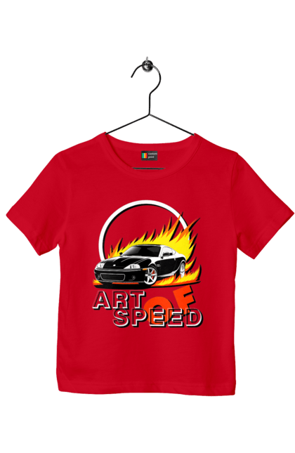 Футболка дитяча з принтом "Автомобіль у вогні". Авто, автомобіль у вогні, гонка, дрейф, спорт, спортивна машина, швидкість. 2070702