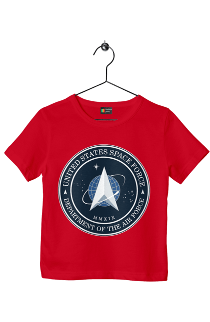 Футболка детская с принтом Космические силы США. Emblem, political, politics, space, space force, space travel, united states, ussf, космические силы, космические силы сша. 2070702