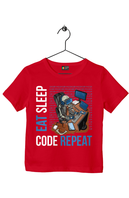 Футболка дитяча з принтом "Їж Cпи Кодуй Повторюй". Айті, айтішник, для айтішника, для програміста, їж спи, кодуй повторюй, подарунок айтішнику, подарунок програмісту, програміст, розробник. 2070702