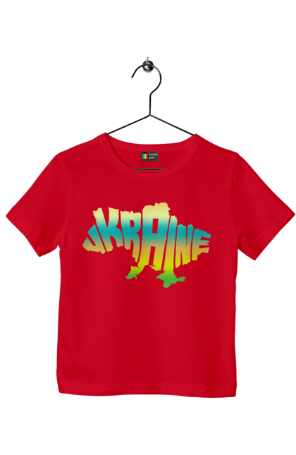 Футболка дитяча з принтом "Україна силует кольоровий". Карта україни, люблю україну, силует україни, символ україни, україна, українська символіка. 2070702