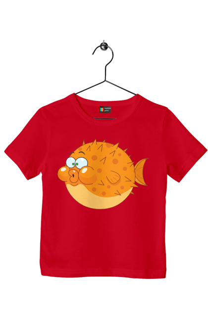 Футболка дитяча з принтом "Помаранчева Риба Фугу". Риба, фугу. 2070702