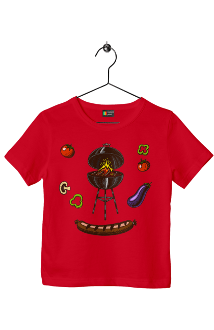 Футболка дитяча з принтом "Барбекю Сосиска". Барбекю, гриль, смажити, сосиска. 2070702