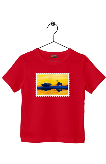 Футболка дитяча з принтом "Нова марка, трактор що тягне танк". Добрий вечір, доброго вечора, марка, марка україни, марка укрпочта, ні війні, трактор тягне танк, тракторні війська, укрпочта. 2070702