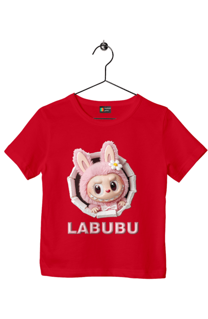 Футболка дитяча з принтом "Лабубу". Іграшка лабубу, лабубу, лабубу кока кола, мерч лабубу, мила, рожева лабубу, смішна лабубу. 2070702
