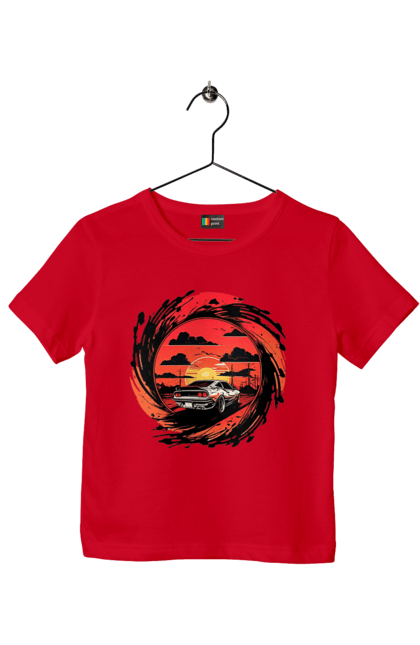 Children's t-shirt with prints Ferrari at sunset. Car, cars, ferrari, ferrari at sunset. 2070702