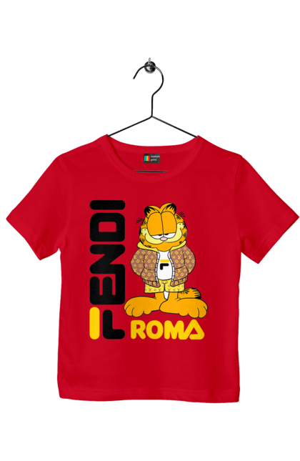 Футболка дитяча з принтом "Fendi Гарфілд". Fendi, garfield, бренд, будинок моди, гарфілд, італія, люкс, мода, сумка, фенді. 2070702