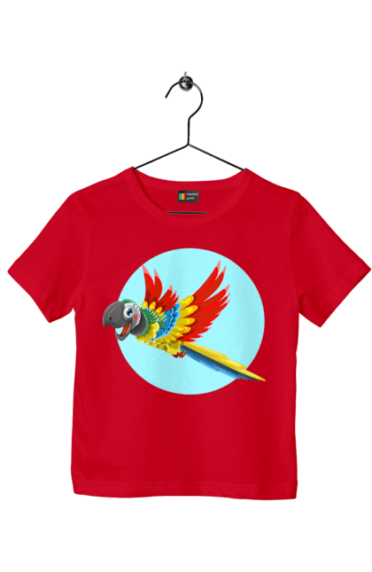 Children's t-shirt with prints Parrot. Cockatoo, colored parrot, colorful parrot, flying parrot, parrot. 2070702