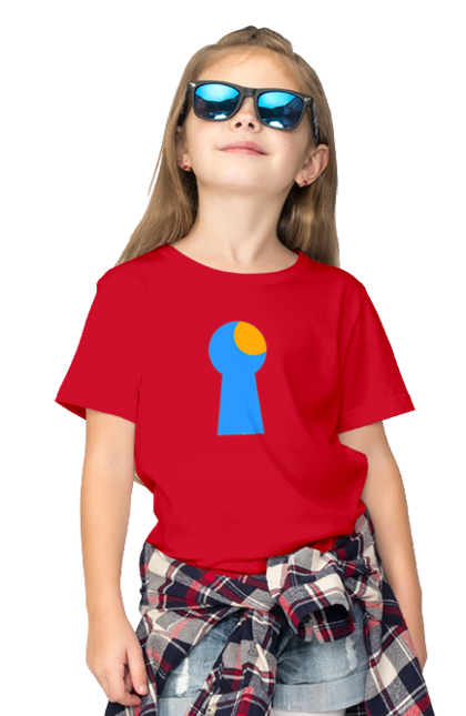 Children's t-shirt with prints Замочная скважина. Castle, cleft, door, interest, key, light through, open the door, well. 2070702
