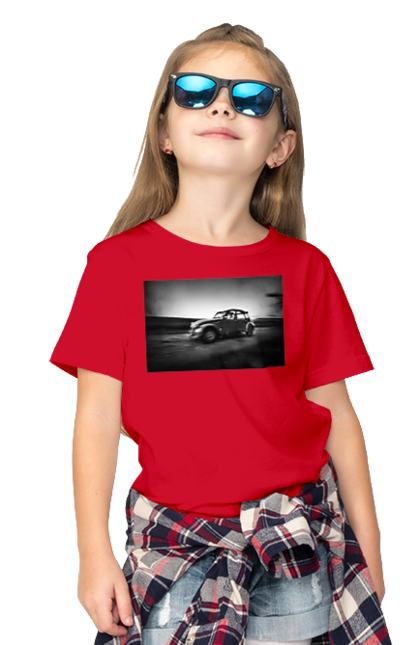 Футболка дитяча з принтом "Ретро машина чб". Авто, ретро, ретро машина, чорно біла машина. 2070702