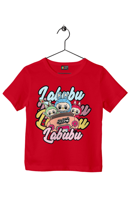 Футболка дитяча з принтом "Лабубу". Іграшка лабубу, лабубу, лабубу кока кола, мерч лабубу, мила, рожева лабубу, смішна лабубу. 2070702