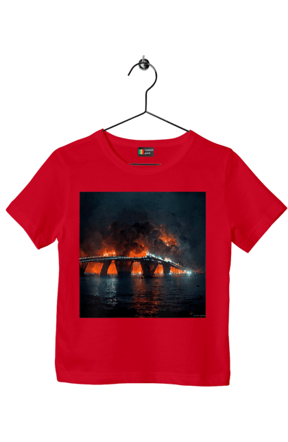Футболка дитяча з принтом "Кримський мост горить". Армія росії, армія україни, годить, зсу, крим, мост, удар, удар зсу. 2070702