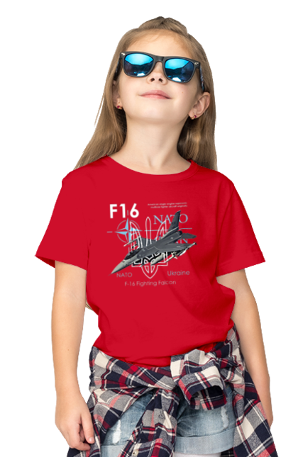 Футболка детская с принтом F16. F16, nasams, zuzana, гаубица, два герба, залужный, сюзанно. 2070702