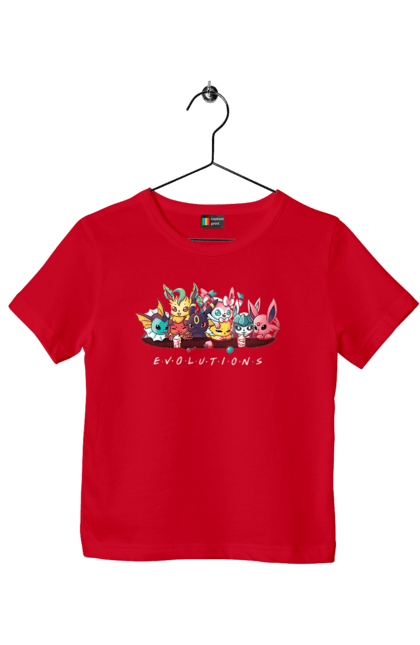 Футболка дитяча з принтом "Покемон Еволюція". Аніме, відеогра, герої відеоігри, гра, для дітей, кишеньковий монстр, ловити покемонів, манга, мультики, покемон. 2070702