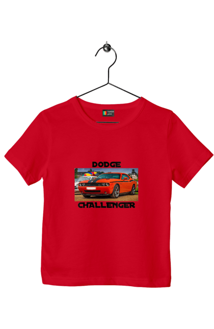 Children's t-shirt with prints Dodge challenger. Auto, car, classic car, cult car, dodge challenger, oil car, powerful car. 2070702
