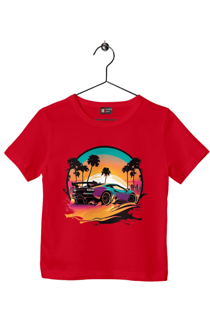 Children's t-shirt with prints Lamborghini Synthwave. Car, laamba, lamborghini, synthwave. 2070702