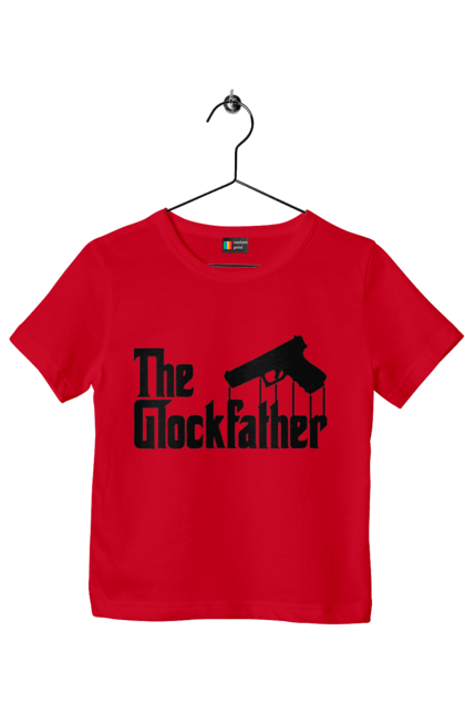 Футболка дитяча з принтом "The GlockFather". Gangster, glockfather, godfather, godfather reference, вогнепальна зброя, гангстер, глок, зброя, пістолет, пістолет. 2070702