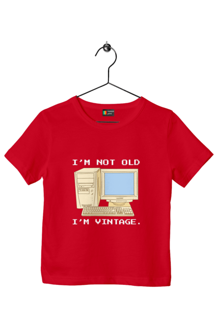 Футболка дитяча з принтом "Я не старий, я вінтажний Ретро комп'ютер". Ай ті, айті, айтішник, ботан, вінтаж, вінтажний, гік, клавіатура, код, кодер, комп, мова, піксель, програміст, програмування, ретро, хакер. 2070702