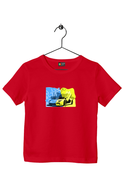 Футболка дитяча з принтом "Український ламборгіні". Жовто блакитний, ламборгіні, машина, прапор, спорткар, україна. 2070702