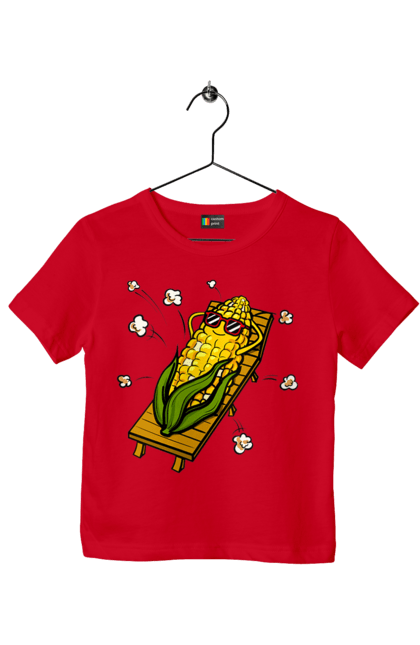 Футболка детская с принтом Кукуруза Загорает На Лежаке. Кукуруза, лежак, попкорн. 2070702