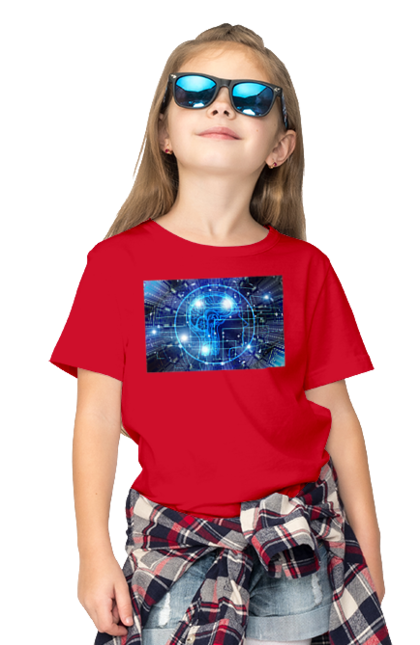 Футболка дитяча з принтом "Штучний інтелект". Айті, айтішник, гік, знання, інженер, інтелект, кібер, кібернетика, кіборг, код, комп, комп`ютерник, кристал, машинне навчання, мікросхема, мозок, портрет, програміст, професіонал, професія, розробник, розум, хакер, чіп, штучний інтелект, штучний розум. 2070702