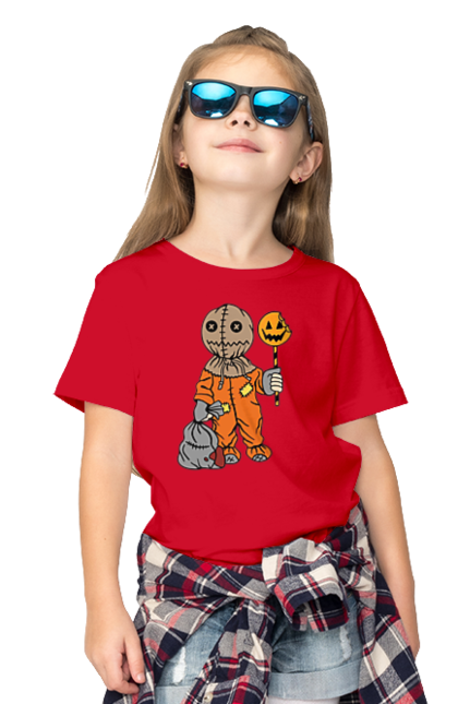 Children's t-shirt with prints Halloween. Costume, halloween, holiday, october, october 31, pumpkin, sweets, trick or treat. 2070702