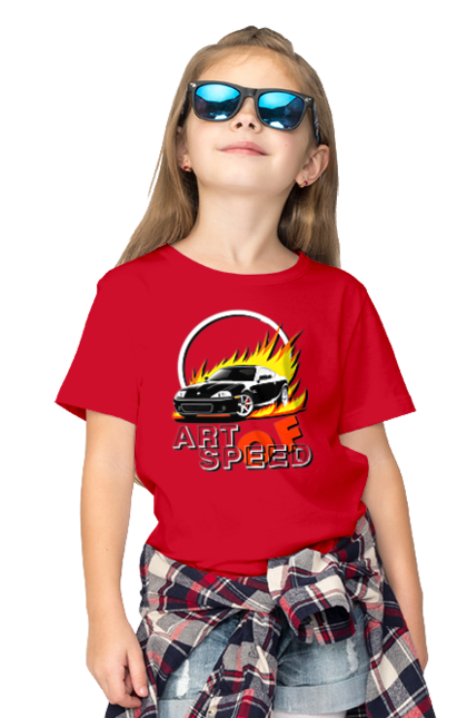 Футболка дитяча з принтом "Автомобіль у вогні". Авто, автомобіль у вогні, гонка, дрейф, спорт, спортивна машина, швидкість. 2070702
