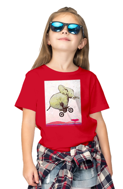 Футболка дитяча з принтом "Слон На Мотоциклі". Мотоцикл, політ, слон. 2070702