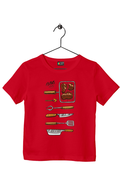 Children's t-shirt with prints Barbecue Party. B-b-q, fry, meat. 2070702