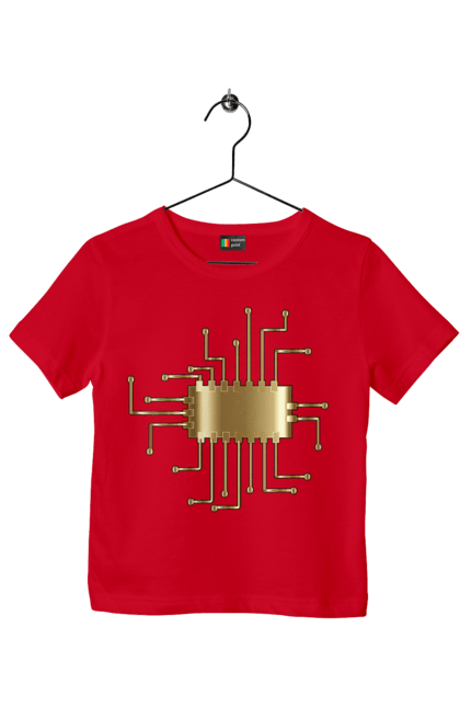 Футболка дитяча з принтом "Золотий Чіп". Айті, айтішник, гик, золотий, золото, інженер, кібернетика, код, комп, комп’ютерник, кристал, мікросхема, програміст, професія, розробник, чіп. 2070702