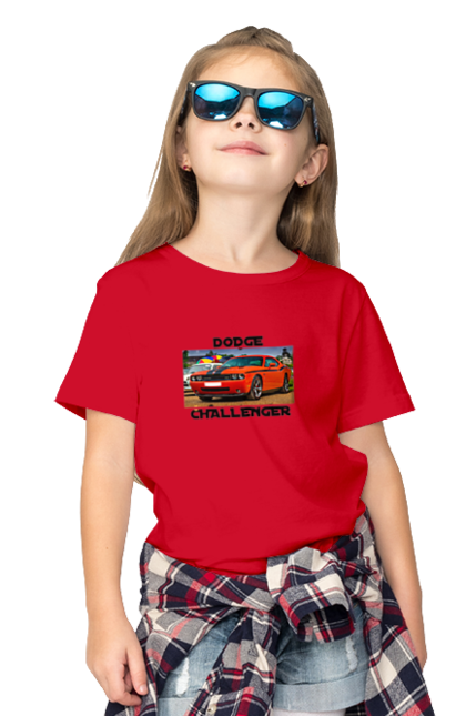 Children's t-shirt with prints Dodge challenger. Auto, car, classic car, cult car, dodge challenger, oil car, powerful car. 2070702