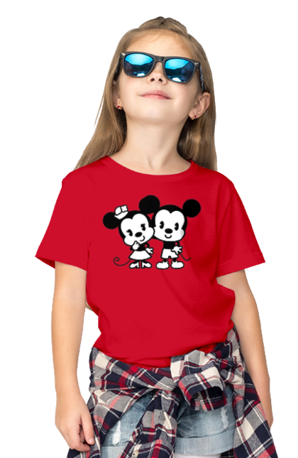 Children's t-shirt with prints Mickey Mouse and Minnie Mouse. Cartoon, disney, mickey, mickey mouse, minnie mouse. 2070702