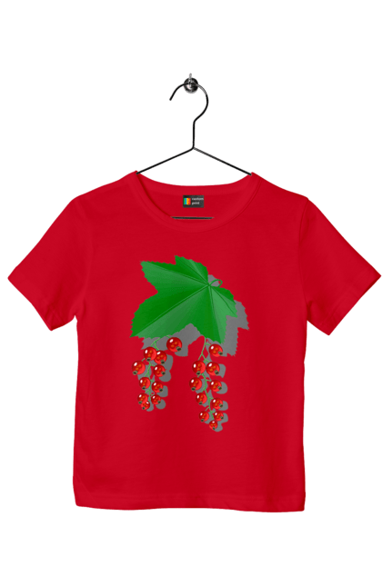 Футболка дитяча з принтом "Порічки Червоні". Делікатес, зріла, їжа, листя, літо, порічки, порічки червоні, смачно, смородина, стигла, урожай, червона, червона смородина, ягідка, ягода, ягоди. 2070702