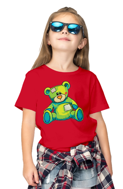 Children's t-shirt with prints Teddy bear. Animal, bear, gift, kisses, old, patches, teddy, teddy bear, toy, vintage. 2070702