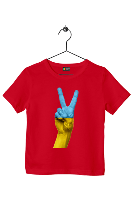 Футболка дитяча з принтом "Два Пальця, Світ, Україна". Мир, рука, україна. 2070702
