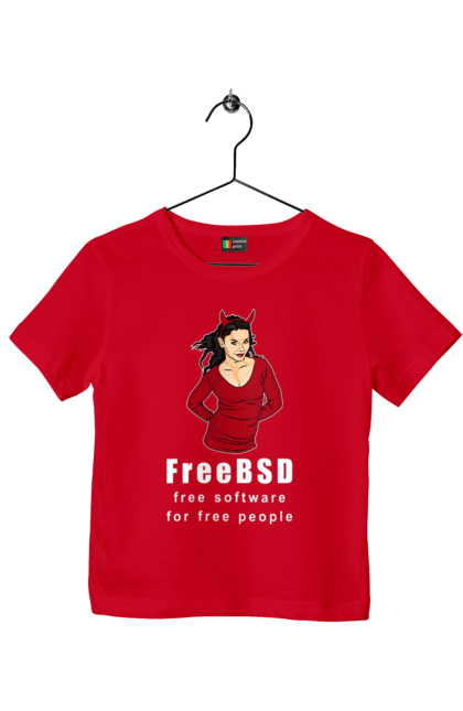 Футболка дитяча з принтом "Freebsd Для Вільних". Bsd, freebsd, unix, адміністратор, айті, айтішник, безкоштовна, безкоштовно, бестія, білий, вільна, демон, демонесса, доступність, незалежність, операційна система, ос, програміст, програмне забезпечення, свобода, сисадмін, система, системний адміністратор, софт, текст, червоний. 2070702