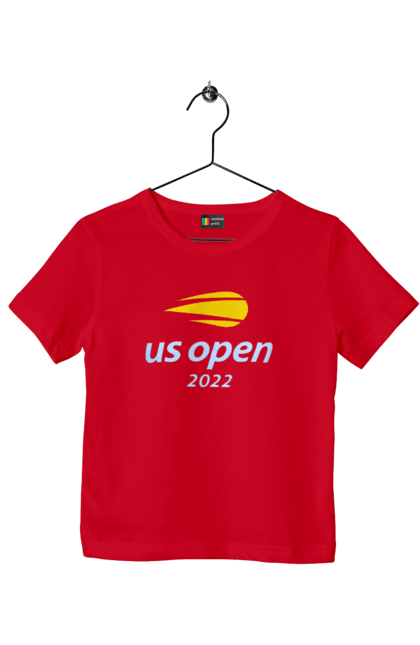 Футболка дитяча з принтом "Тенісний турнір US Open 2022". Великий теніс, відкритий чемпіонат, гравці, м`яч, нью йорк, призовий фонд, ракетка, спонсор, хард, чемпіонат америки. 2070702