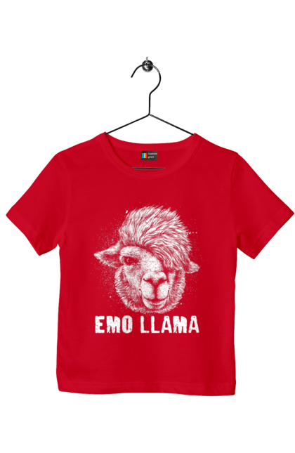 Футболка дитяча з принтом "Емо Лама". Alpaca, animals, distressed, emo, funny, llama, vintage, емо, лама. 2070702