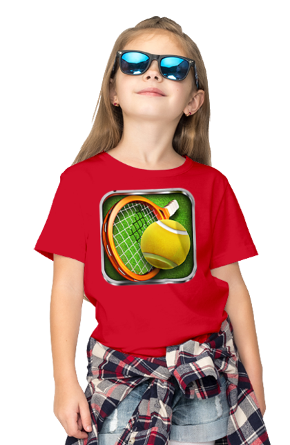 Children's t-shirt with prints Tennis. Ball, ground tournament, london, players, prize fund, racket, sponsor, tennis, tournament grid. 2070702