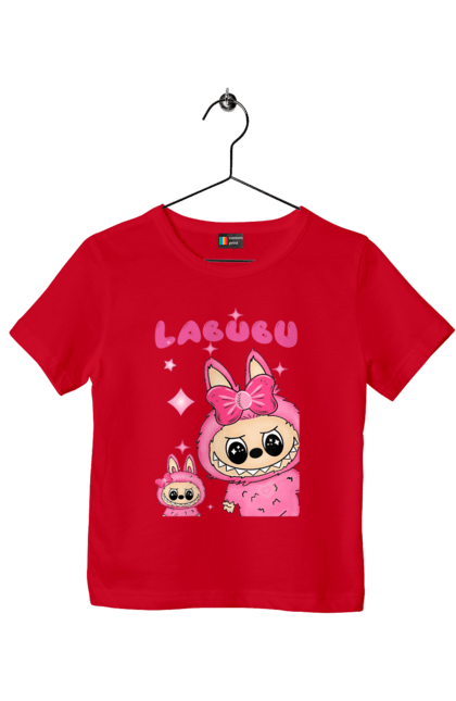 Футболка дитяча з принтом "Лабубу". Іграшка лабубу, лабубу, лабубу кока кола, мерч лабубу, мила, рожева лабубу, смішна лабубу. 2070702