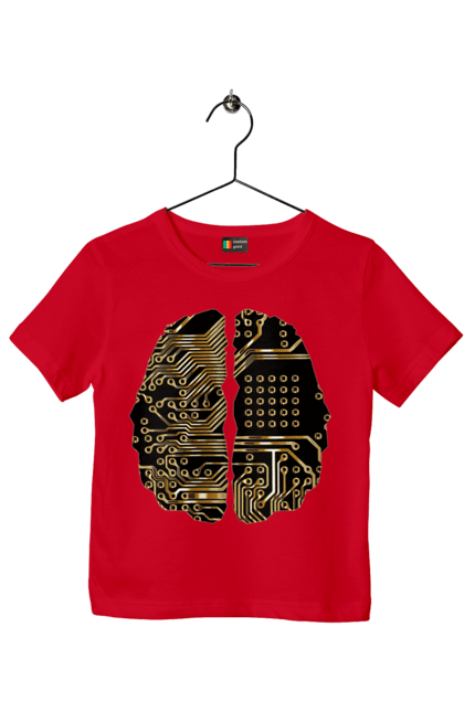 Футболка дитяча з принтом "Мозок Айті". Айті, айтішник, гик, знання, золотий, золото, інженер, кібер, кібернетика, кіборг, код, комп, кристал, мікросхема, мозок, програміст, професіонал, професія, розробник, розум, чіп. 2070702